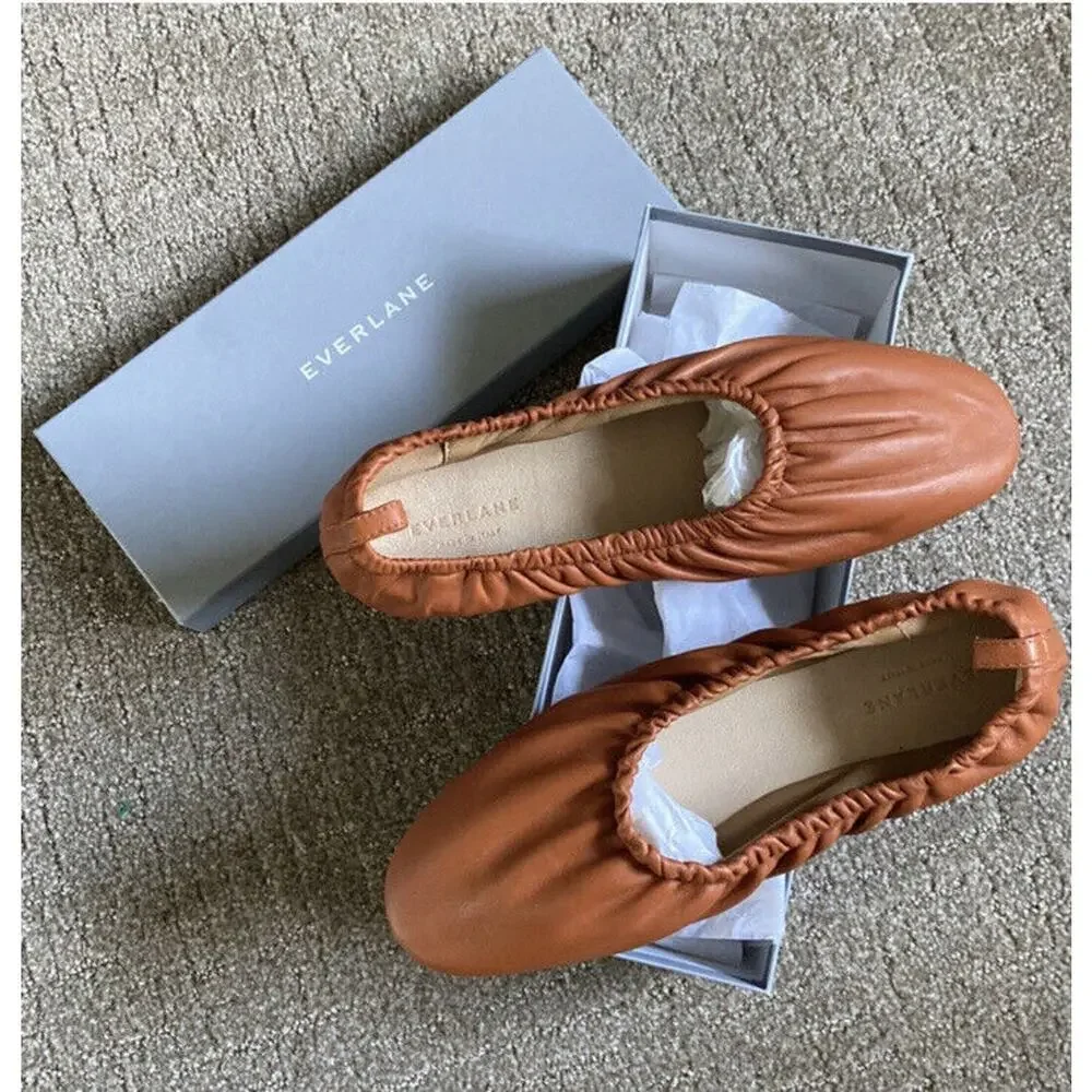 Everlane The Scrunch Flat Toffee Brown Leather Ballet Flats Women’s Size 10 - Picture 2 of 4